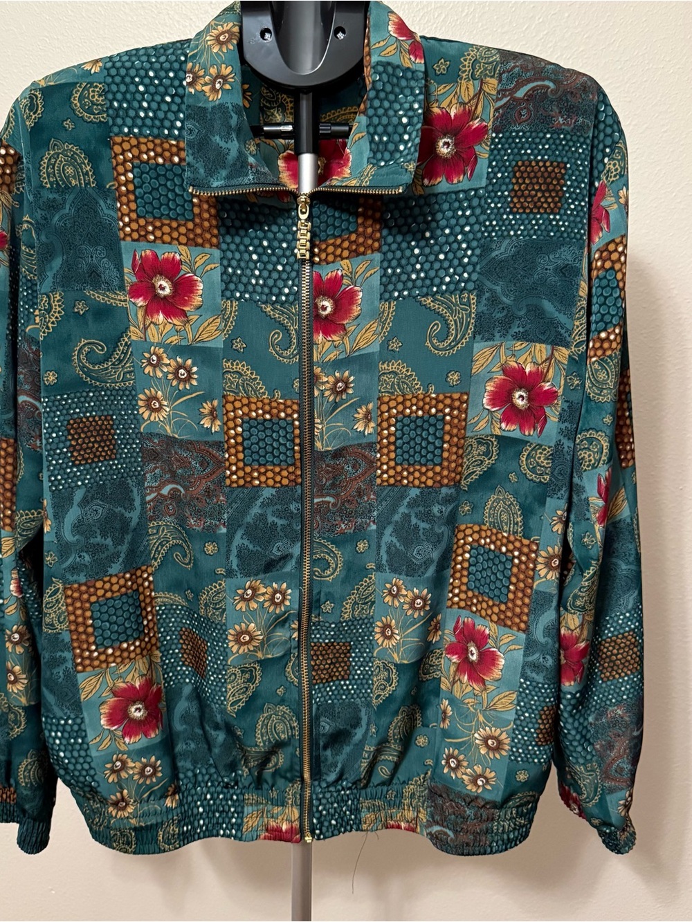 Vintage Teddi Women’s Medium Floral Paisley Patchwork Bomber Jacket Made in Mexi